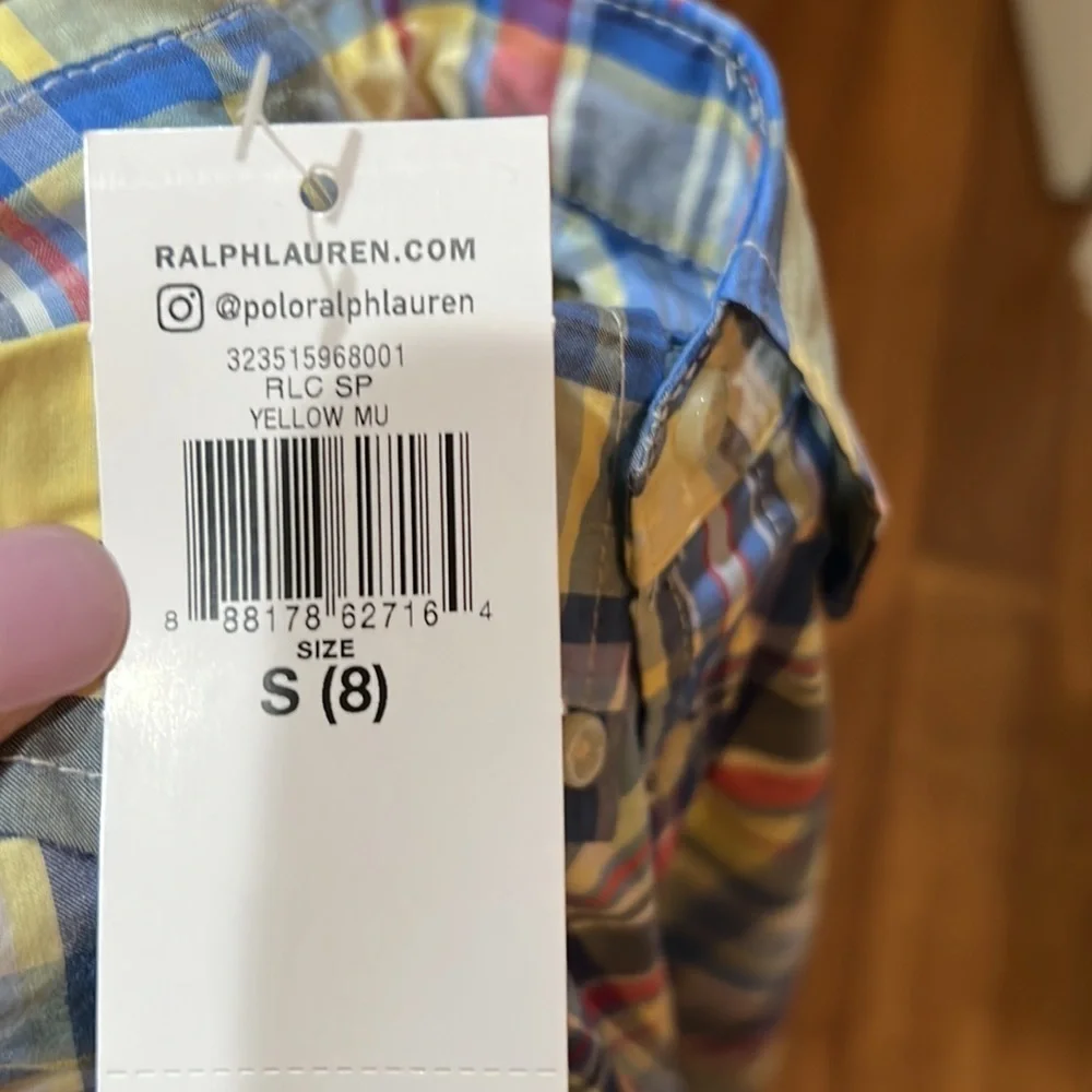 Ralph Lauren boys long sleeved plaid button down plaid Oxford shirt S & M NWT
